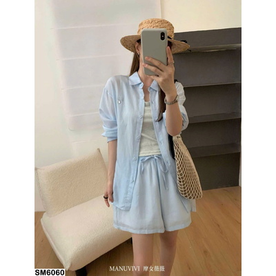 SM6060 SET 3 MÓN ÁO SƠ MI MIX QUẦN SHORT NỮ