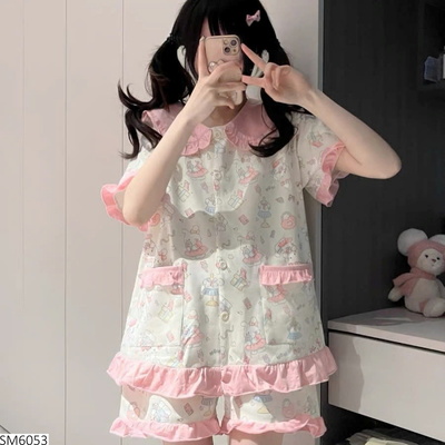 SM6053 BỘ PIJAMA BÈO HỒNG HỌA TIẾT