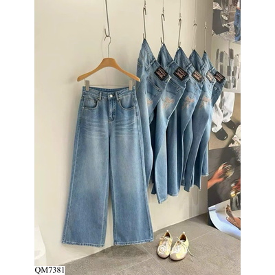 QM7381 QUẦN JEAN SUÔNG ỐNG RỘNG CẠP CAO NỮ