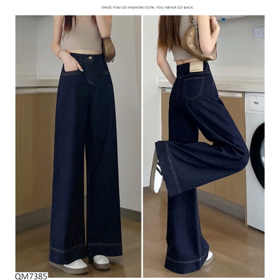 QM7385 QUẦN JEAN ỐNG SUÔNG XANH ĐẬM