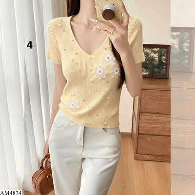 AM4874 ÁO THUN HOA ĐÍNH NGỌC TRAI