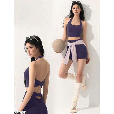 SM6074 SET ĐỒ TẬP YOGA LƯNG XOẮN QUẦN SHORT CẠP CAO