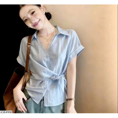 AM4900 ÁO SƠ MI PHỐI REN CỔ V