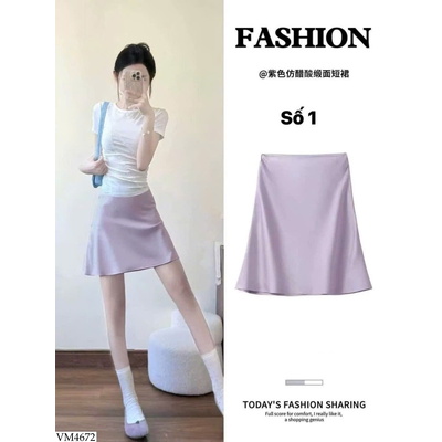 VM4672 CHÂN VÁY LỤA SATIN DÁNG NGẮN