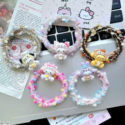 BD758 SET 5 DÂY CHUN CỘT TÓC ĐÍNH STICKER CUTE