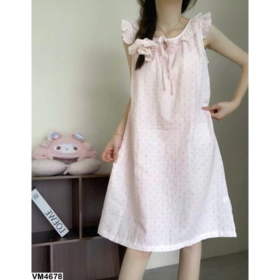 VM4678 VÁY NGỦ HỒNG CHẤM BI MẶC NHÀ NỮ