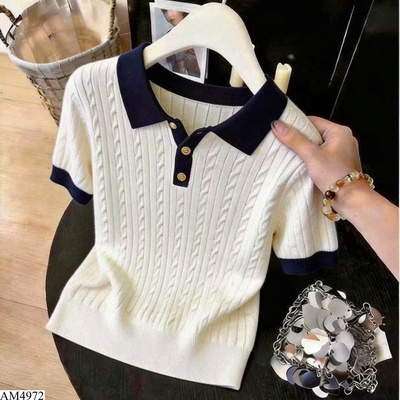 AM4972 ÁO LEN DỆT KIM CỔ POLO PHỐI MÀU