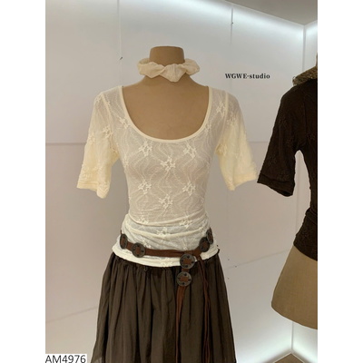 AM4976 ÁO REN HOA CỔ U W.G.W.E