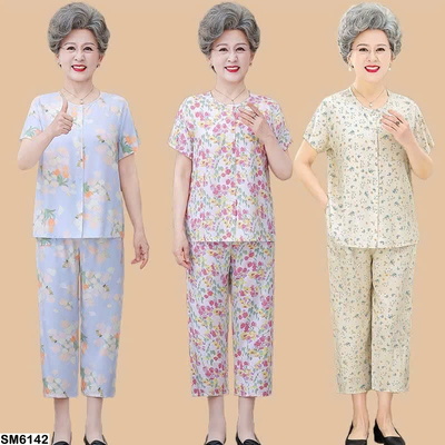 SM6142  BỘ MẶC NHÀ HOA NHÍ TRUNG NIÊN