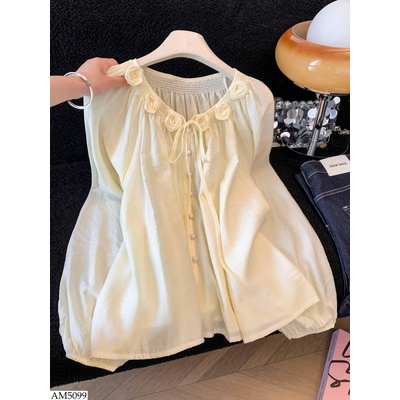 AM5099 ÁO SƠ MI THẮT NƠ HOA HỒNG