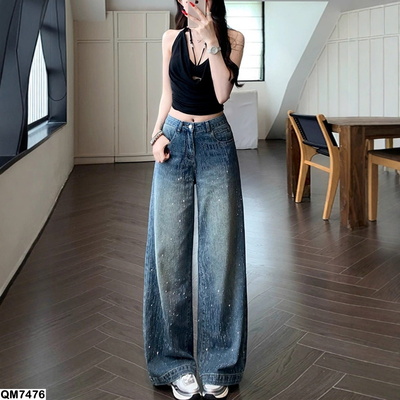 QM7476 QUẦN JEAN ỐNG RỘNG ĐÍNH ĐÁ