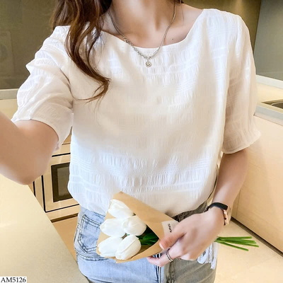 AM5126 ÁO CỔ TRÒN TAY NHÚN SIÊU XINH