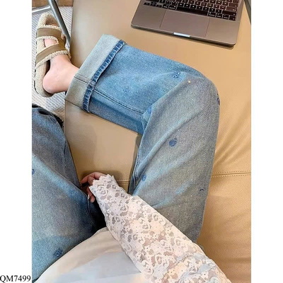 QM7499 QUẦN JEAN ỐNG SUÔNG THÊU ĐÍNH ĐÁ