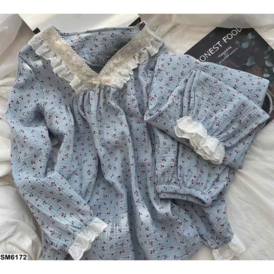SM6172  BỘ NGỦ DÀI TAY VIỀN REN HOA NHÍ