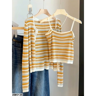 AM5136 SET CARDIGAN KÈM ÁO DÂY KẺ ANNA