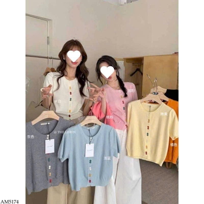 AM5174 ÁO DỆT KIM CỘC TAY PHỐI NÚT MÀU