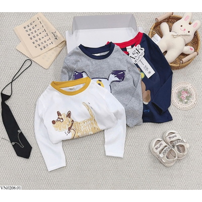 VN0208.01 SET 3 ÁO DÀI TAY THUN GIẤY HÌNH CÚN CON
