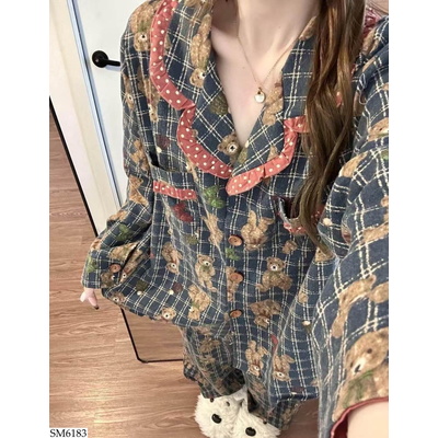 SM6183 BỘ PIJAMA GẤU KẺ CHO NỮ