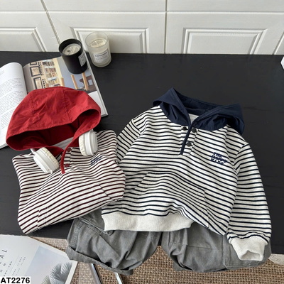 AT2276 HOODIE KẺ CỔ KHUY ĐỔI GIÓ CHO TỦ ĐỒ CỦA BÉ