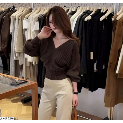 AM5229 ÁO LEN DỆT KIM CỔ V CHO NỮ