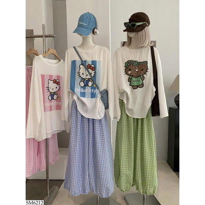 SM6212 SET ÁO PHÔNG KITTY QUẦN KẺ CARO KEKEZOON
