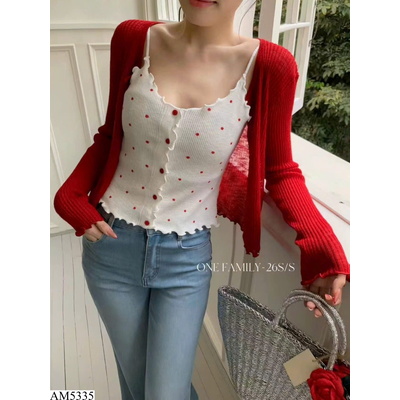 AM5335 SET ÁO HAI DÂY BI CHẤM + ÁO KHOÁC LEN MỎNG