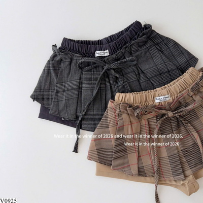 V0925 CHÂN VÁY MIDI KẺ CARO CHO BG