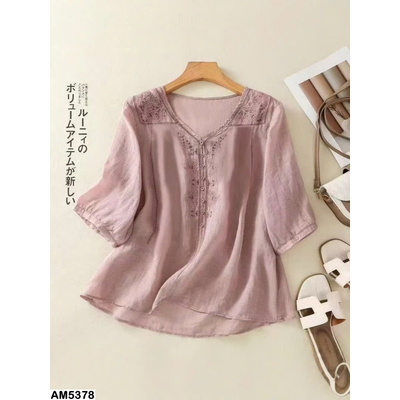 AM5378 ÁO THÊU HOA CỔ CHỮ V