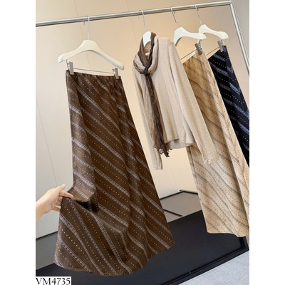 VM4735 CHÂN VÁY MIDI KẺ CHẤM BI ANNA