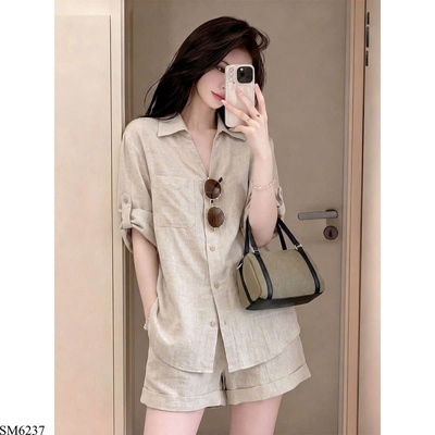 SM6237 SET ÁO SƠ MI TAY LỠ QUẦN SHORT LINEN