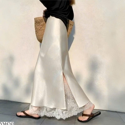 VM4743 CHÂN VÁY SATIN DÁNG DÀI XẺ TÀ