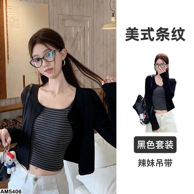 AM5406 SET ÁO 2 DÂY MIX KHOÁC CARDIGAN NỮ