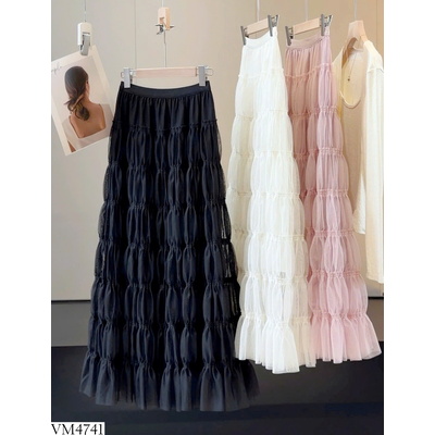 VM4741 CHÂN VÁY MIDI TULLE XẾP LY CHO NỮ