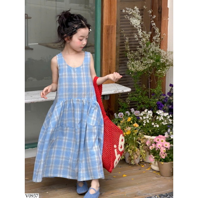 V0937 VÁY PASTEL CARO XANH