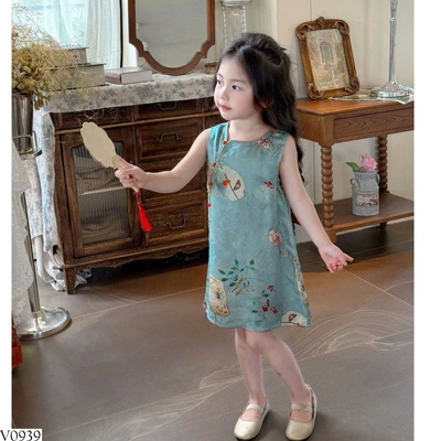 V0939 VÁY SƯỜN XÁM CÁCH TÂN CHO BÉ GÁI