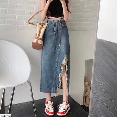 VM4772 CHÂN VÁY JEAN XẺ TÀ TUA RUA
