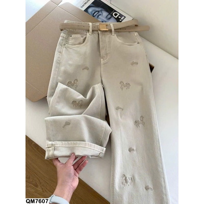 QM7607 QUẦN JEANS SUÔNG THÊU NGỰA NỮ
