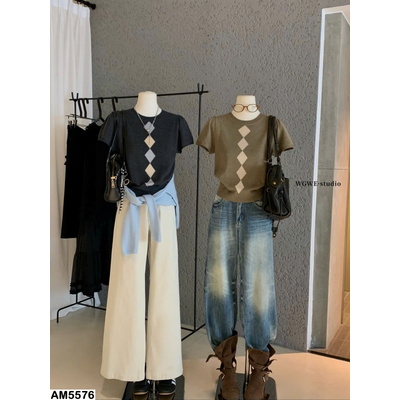 AM5576 ÁO THUN DỆT KIM HỌA TIẾT HÌNH THOI W.G.W.E