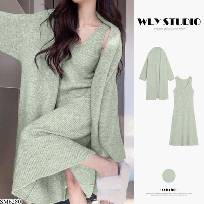 SM6280 SET VÁY KÈM ÁO CHOÀNG LEN NỮ