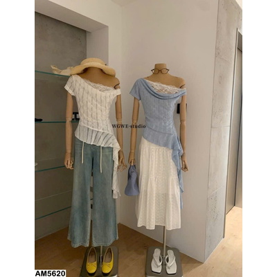 AM5620  ÁO LỆCH VAI PHỐI REN W.G.W.E