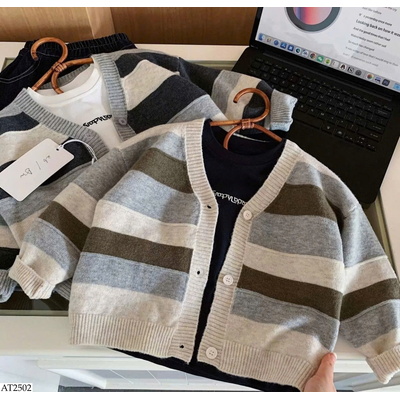 AT2502 ÁO LEN CARDIGAN KẺ NGANG