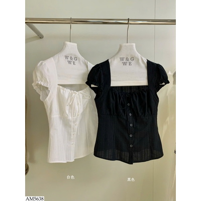 AM5638 ÁO BABYDOLL CỔ VUÔNG NHÚN EO E.N.E.N ( W.G.W.E )