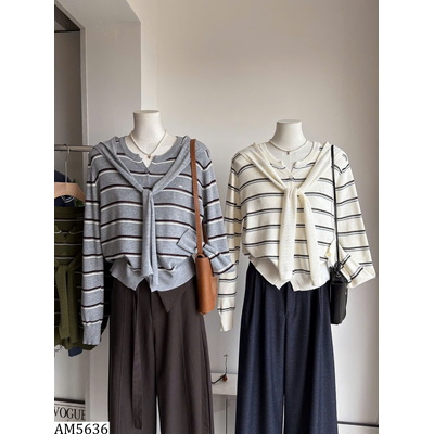 AM5636 ÁO LEN CARDIGAN KẺ SỌC GIẢ 2 LỚP