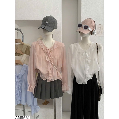 AM5661 ÁO BABY DOLL CỔ SEN NHÚN BÈO