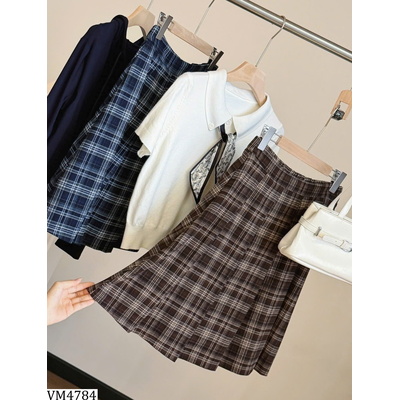 VM4784 CHÂN VÁY XẾP LY KẺ CARO ANNA