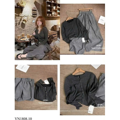 VN1808.10 SET ÁO CADIGAN VÀ QUẦN KẺ SUÔNG