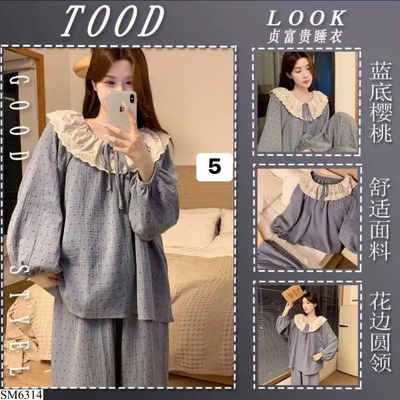 SM6314 PIJAMA CỔ BÈO REN HÀN QUỐC