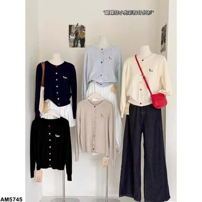 AM5745  ÁO CARDIGAN LEN DỆT KIM NỮ THÊU HÌNH CÚN