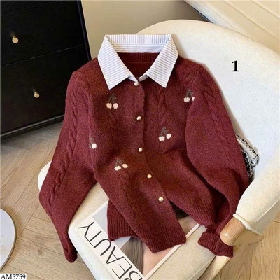 AM5759 ÁO CARDIGAN PHỐI CỔ SƠ MI