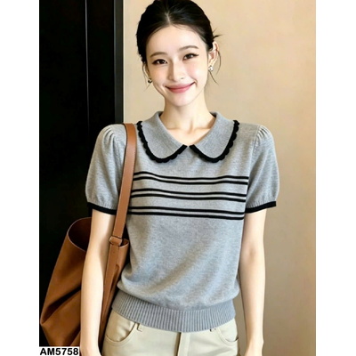 AM5758 ÁO DỆT KIM CỔ SEN CỘC TAY NỮ